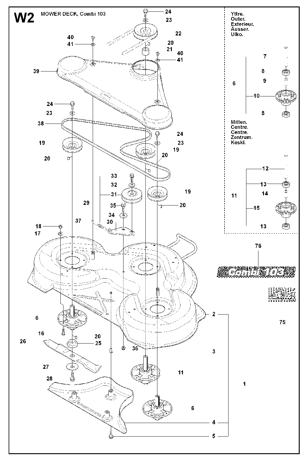 103cm Cutting Deck Diagram and Parts List for RIDER15V2SAWD (965200901)(2009-04) Husqvarna Lawn Tractor
