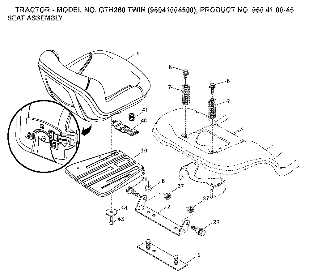 Seat Diagram and Parts List for GTH260TWIN (96041004500, 960410045)(2007-02) Husqvarna Lawn Tractor