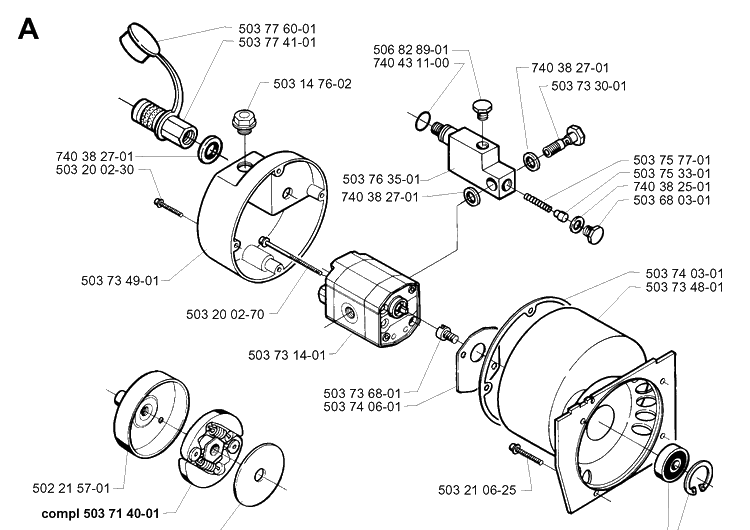 Hydraulic Pump - Motor Diagram and Parts List for 235P 19970500001-Current Husqvarna Pole Saw