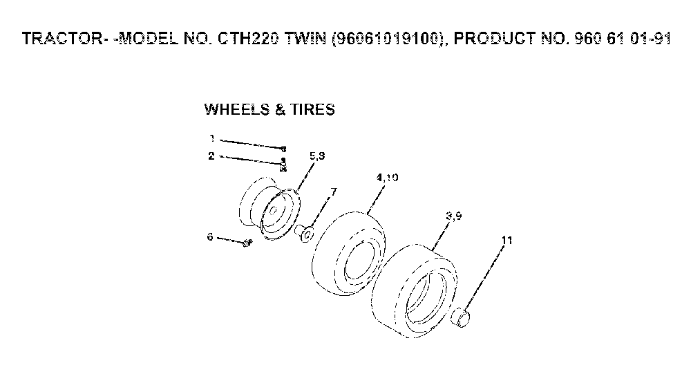 Wheels And Tires Diagram and Parts List for CTH220TWIN (96061019100, 960610191)(2007-04) Husqvarna Lawn Tractor