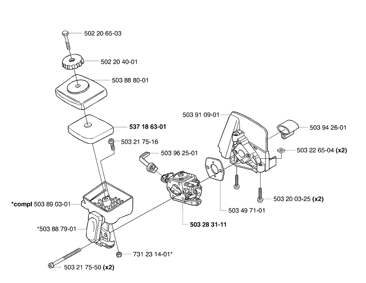 Air Filter / Carburetor Diagram and Parts List for 323E 2006-04 Husqvarna Edger
