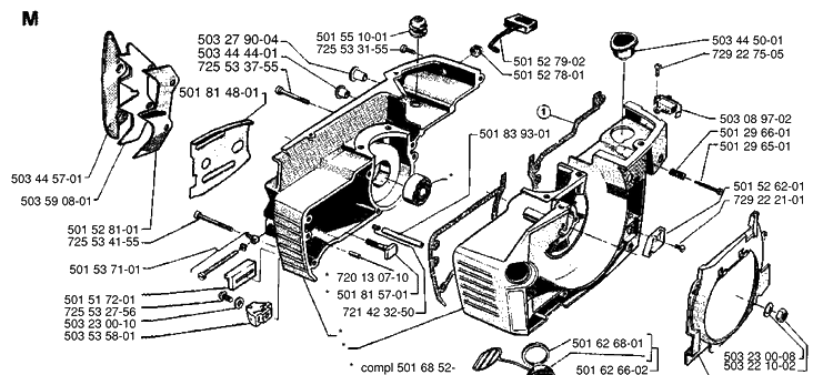 Crankcase Diagram and Parts List for 266  Husqvarna Chainsaw