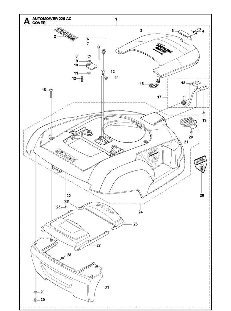 Cover Diagram and Parts List for 220AC 2012-12 Husqvarna Lawn Mower