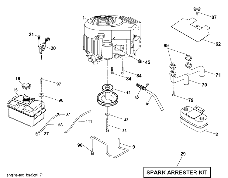 Engine Diagram and Parts List for YTH22V46 (96043016100)(2012-09) Husqvarna Lawn Tractor