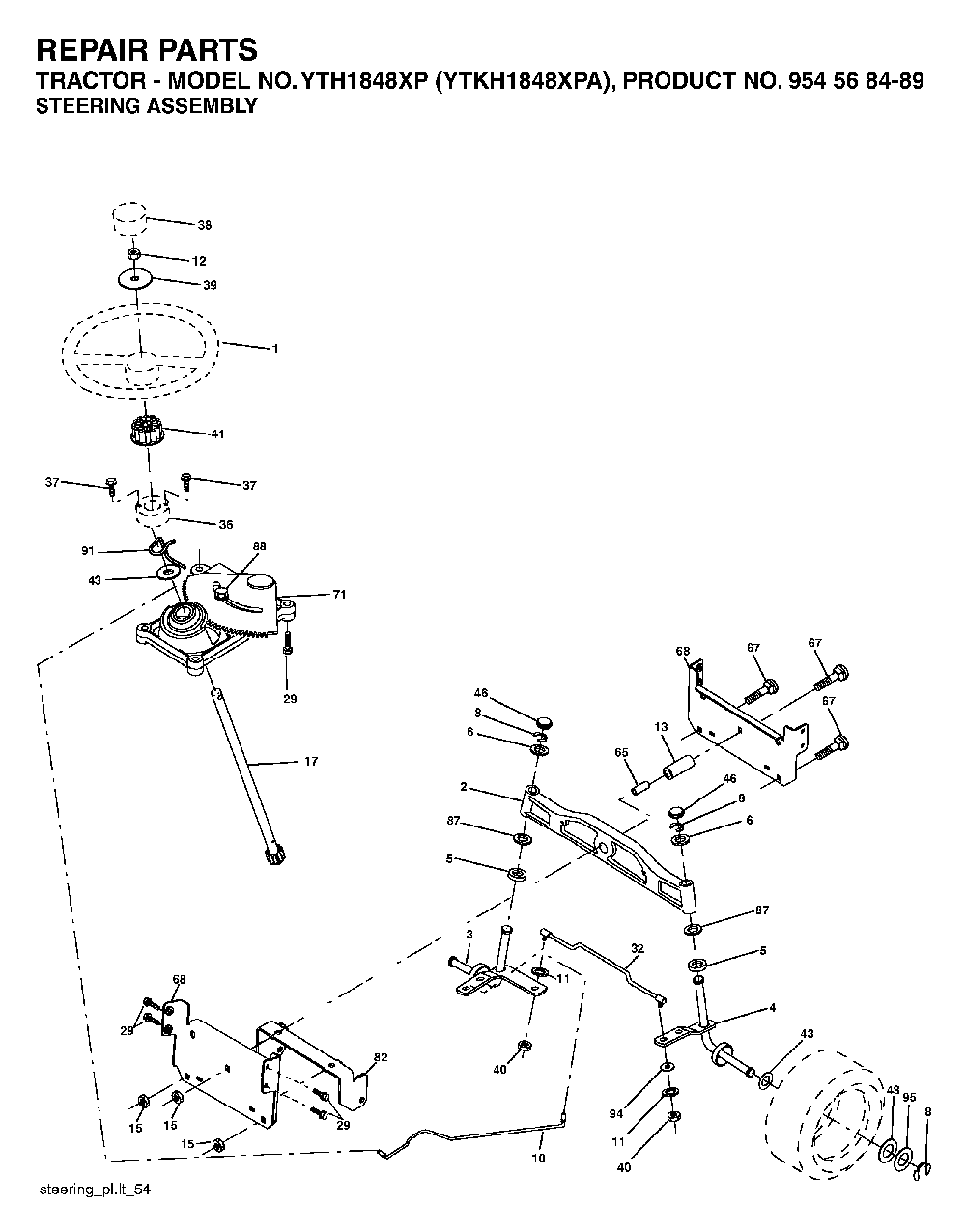Steering Diagram and Parts List for YTKH1848XPA (954568489)(2004-03) Husqvarna Lawn Tractor
