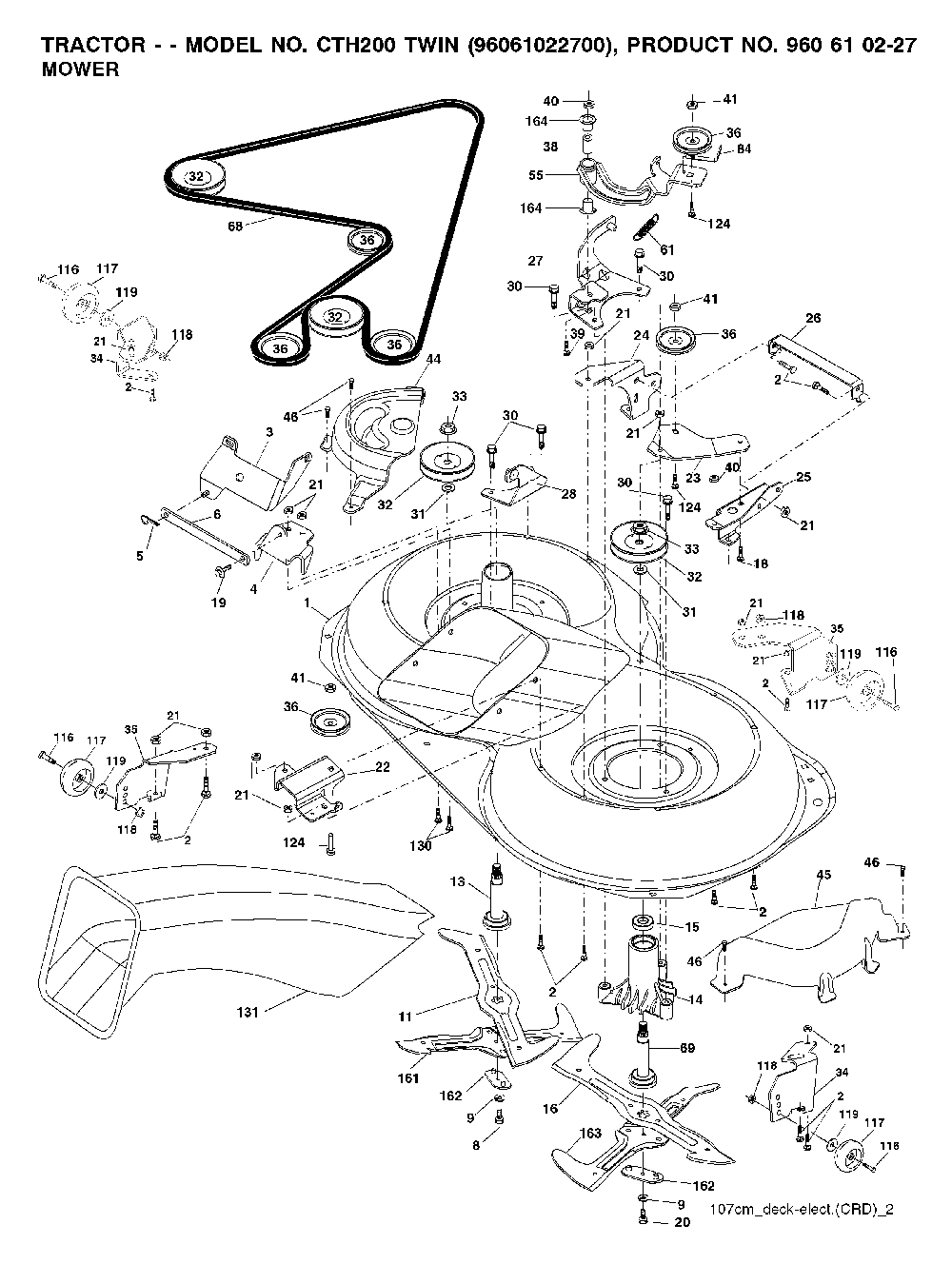Mower Deck / Cutting Deck Diagram and Parts List for CTH200TWIN (96061022700)(2008-01) Husqvarna Lawn Tractor