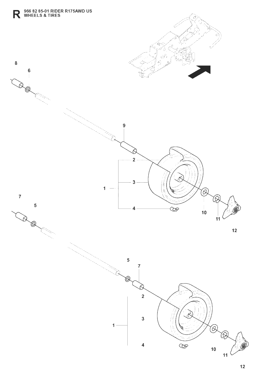 Wheels And Tires Diagram and Parts List for R175 (966828501)(2008-05) Husqvarna Lawn Tractor