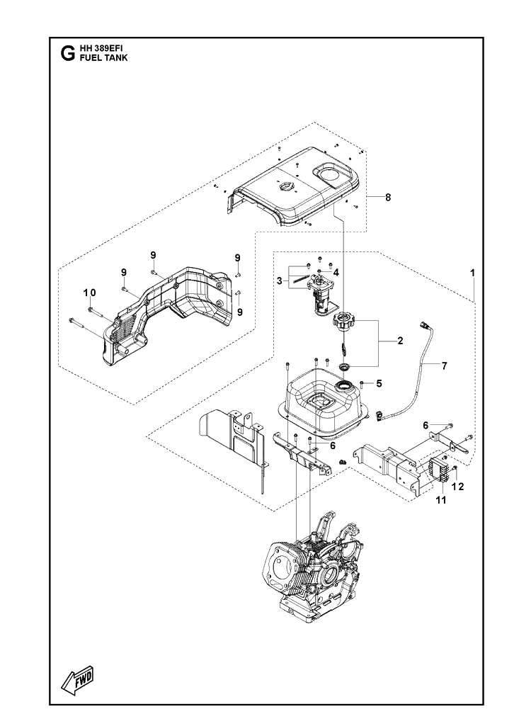 Fuel Tank Diagram and Parts List for 598610401 2021-07 Husqvarna Engine
