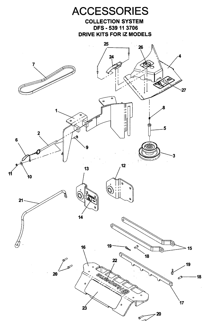 Accessories 12 Diagram and Parts List for IZ5223 (968999526)(2006-08) Husqvarna Lawn Mower
