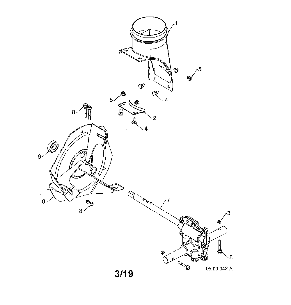 Impeller/gearbox Diagram and Parts List for 96193009705  Husqvarna Snow Blower