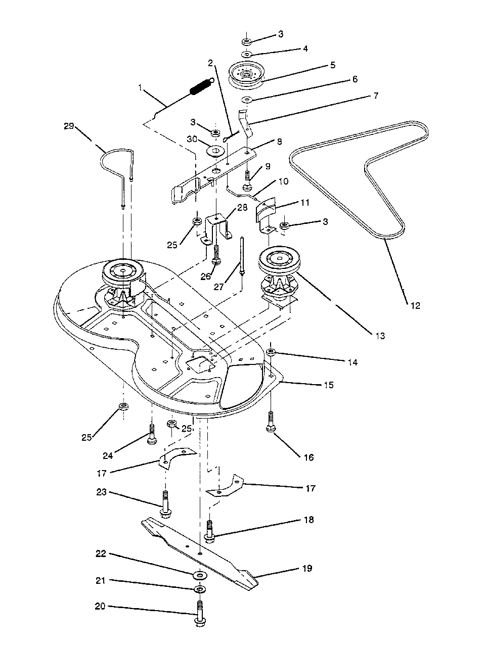 Mower Deck (Mower Housing) Diagram and Parts List for LT92012 (954000251-A)(1993-01) Husqvarna Lawn Tractor