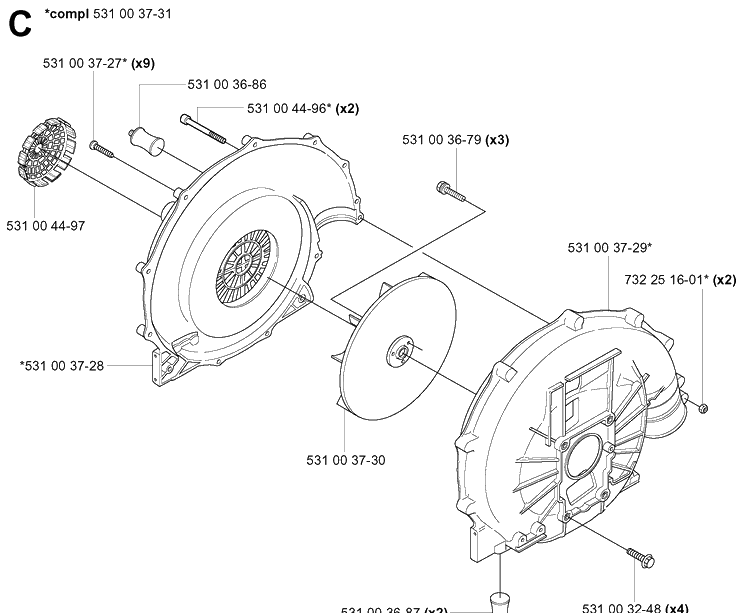 Fan Diagram and Parts List for 155BT 20053300001-Current Husqvarna Leaf Blower / Vacuum