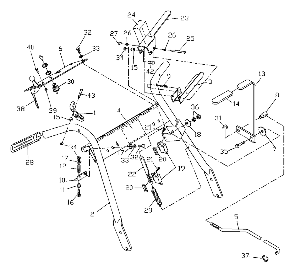 Handle Assembly Diagram and Parts List for WH3614A (968999105)(2001-02) Husqvarna Lawn Mower