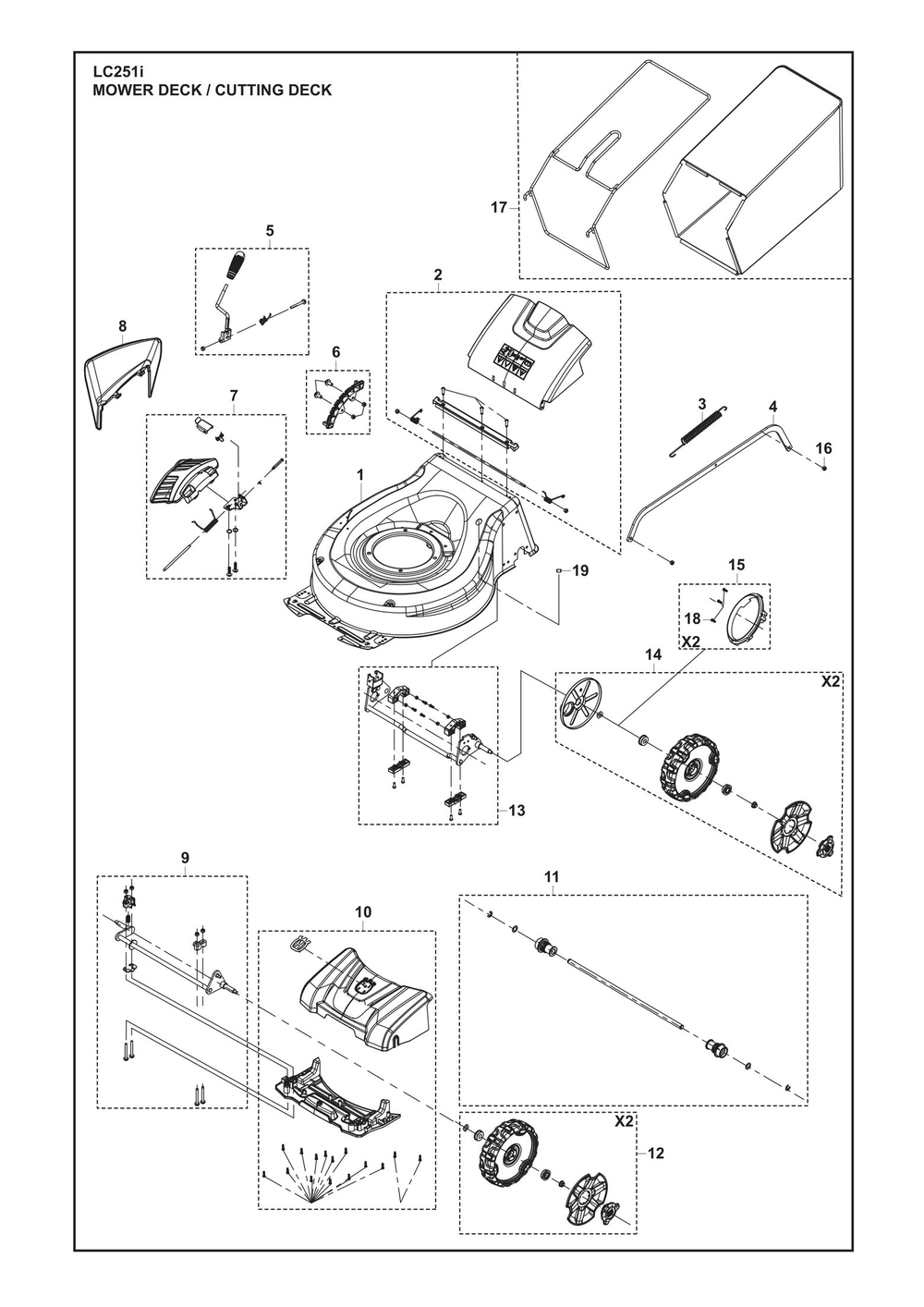 Mower Deck / Cutting Deck Diagram and Parts List for LC251I  Husqvarna Lawn Mower