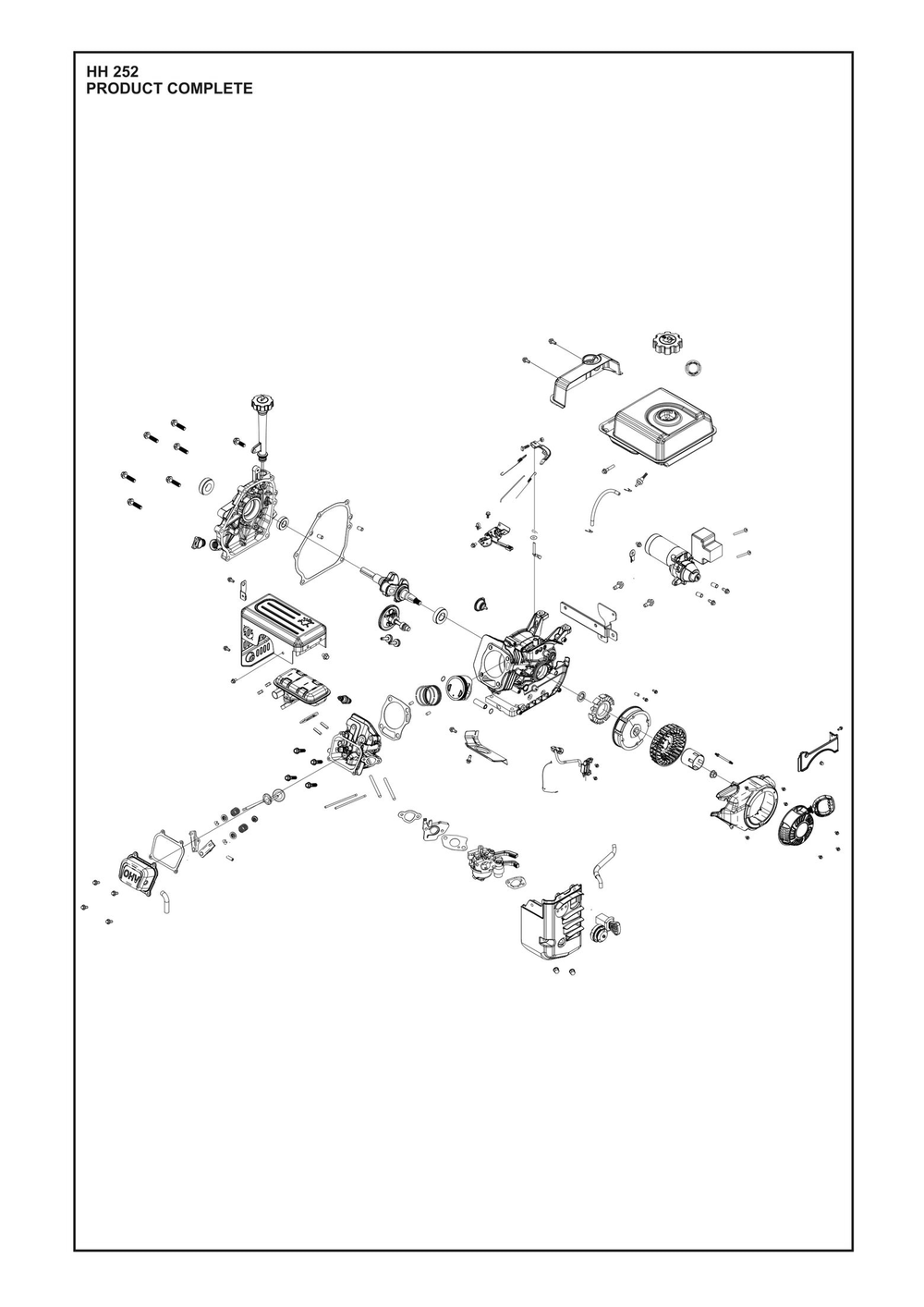 Complete Product Diagram and Parts List for HH252 598610601, 598610602, 598610603 Husqvarna Engine