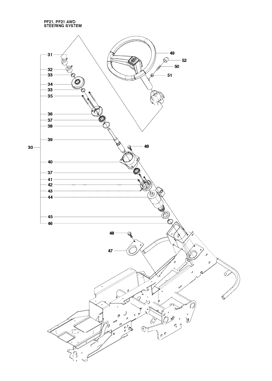 Steering Diagram and Parts List for PF21 (965192401)(2010-07) Husqvarna Lawn Tractor