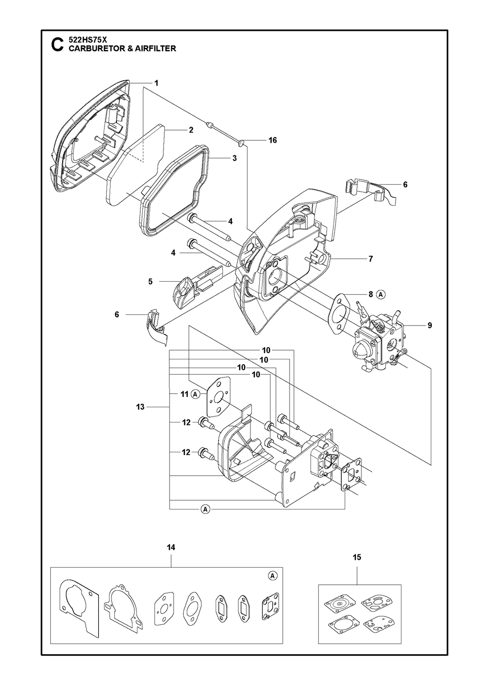 Cylinder Cover Diagram and Parts List for 522HS75X  Husqvarna Hedge Trimmer