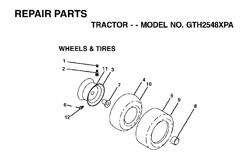 Wheels And Tires Diagram and Parts List for GTH2548XPA (954567895)(2001-12) Husqvarna Lawn Tractor