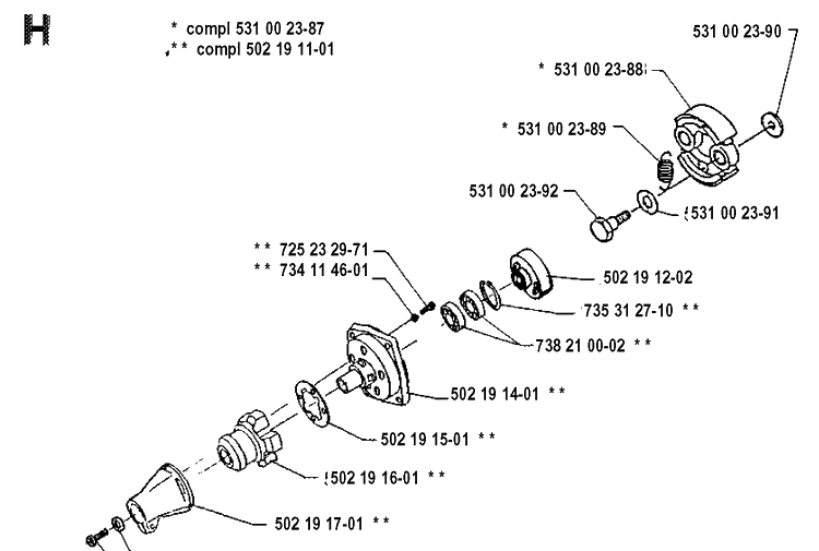 Clutch Diagram and Parts List for 132R 19920100001-19931400000 Husqvarna Brush Cutter