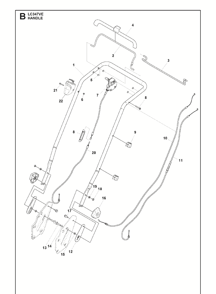 Handle Diagram and Parts List for LC347VE (970541401)(2022) Husqvarna Lawn Mower