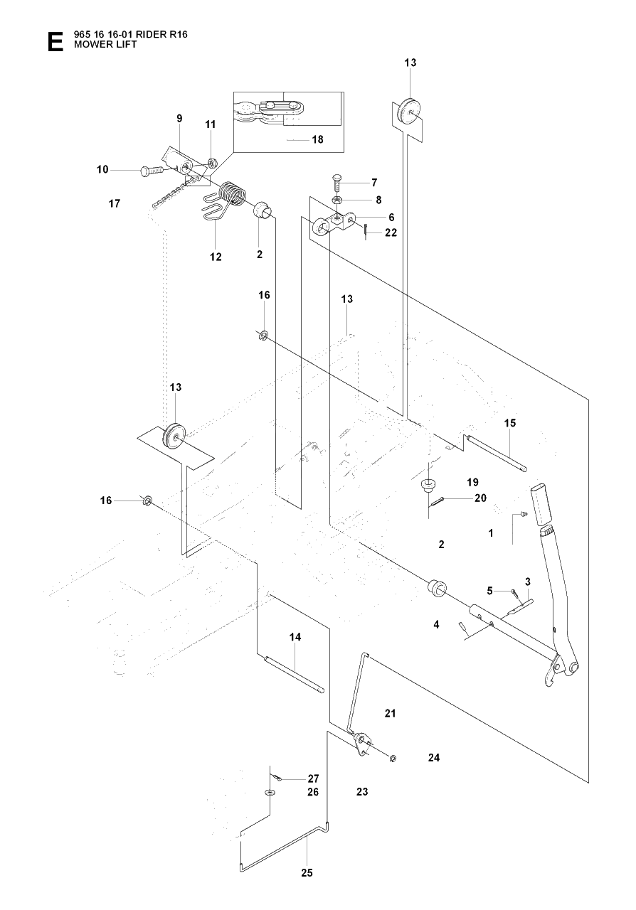 Mower Lift / Deck Lift Diagram and Parts List for R16 (965161601)(2007-06) Husqvarna Lawn Tractor