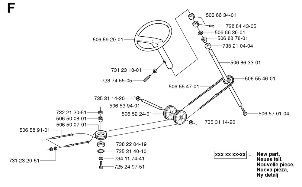 Steering Diagram and Parts List for R13 2003-01 Husqvarna Lawn Tractor