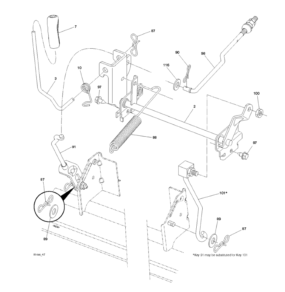 Mower Lift Lever Diagram and Parts List for YTH1842 (917223810)(2017-12) Husqvarna Lawn Tractor