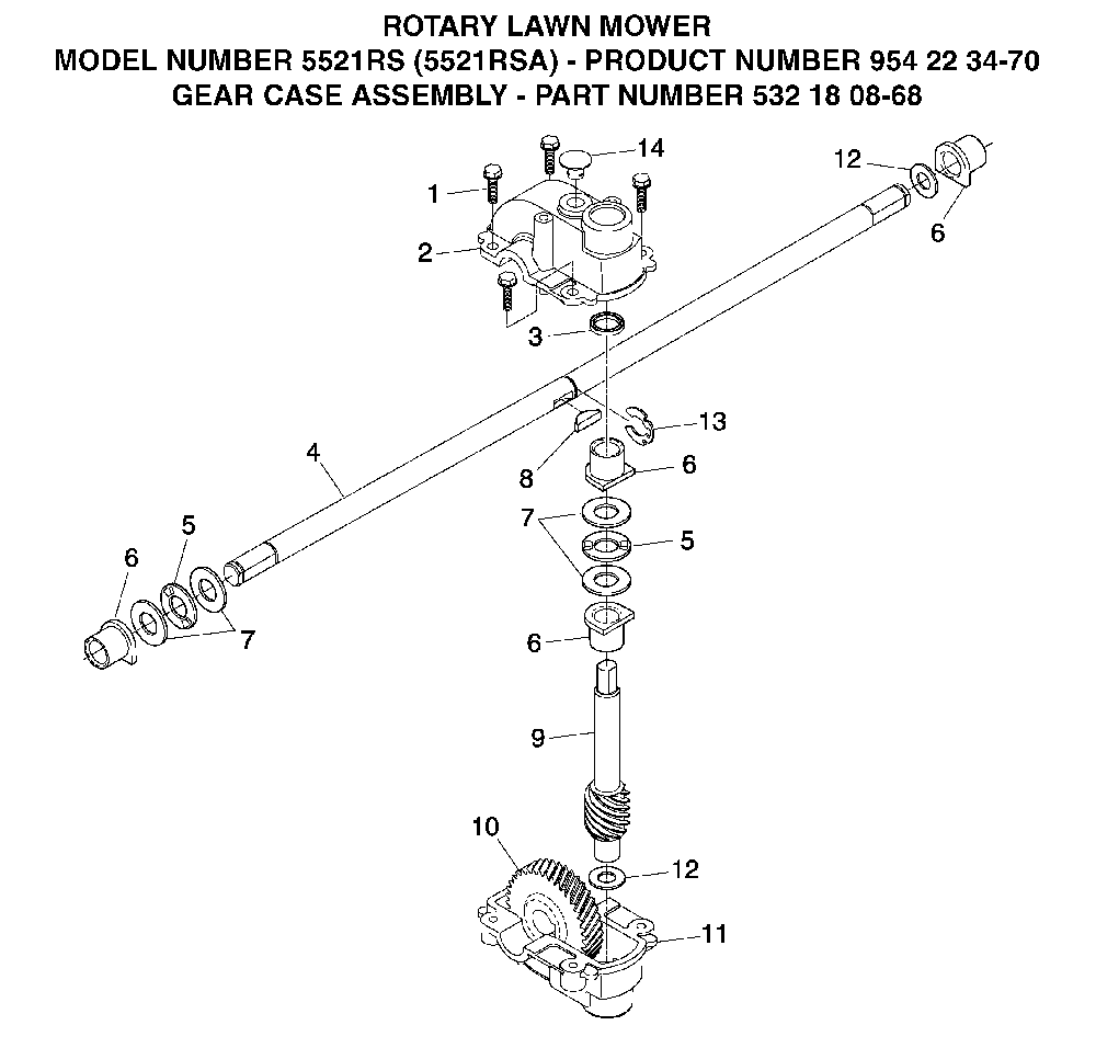 Gear Case Diagram and Parts List for 5521RSA (954223470, 532180868)(2003-09) Husqvarna Lawn Mower