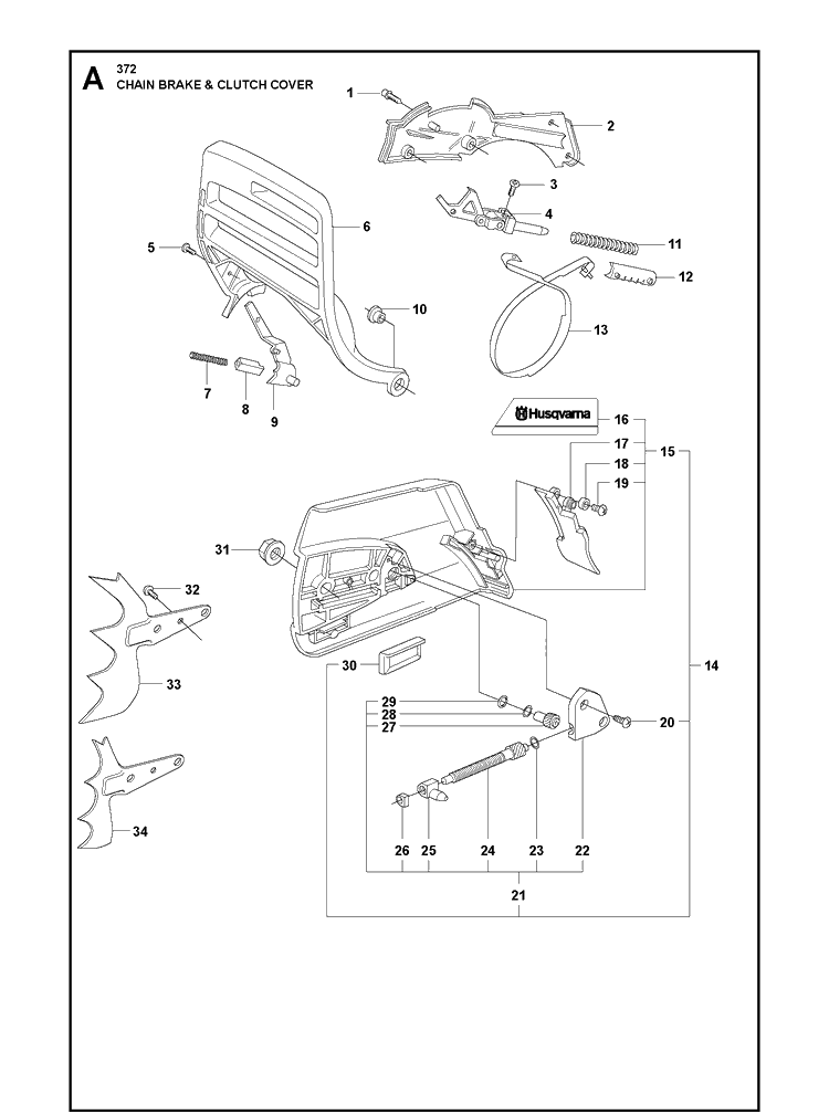 Chain Brake And Clutch Cover Diagram and Parts List for 372XP/ (XPG)(20111800001-Current) Husqvarna Chainsaw