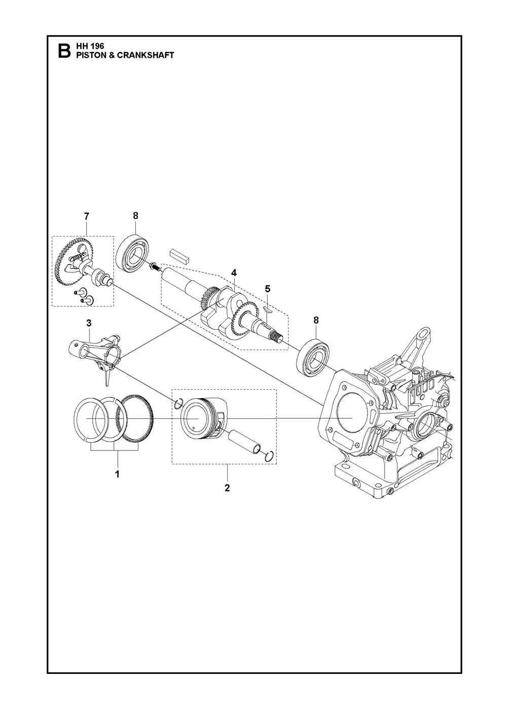 Piston And Crankshaft Diagram and Parts List for HH196536296201 536296202, 536296203 Husqvarna Engine