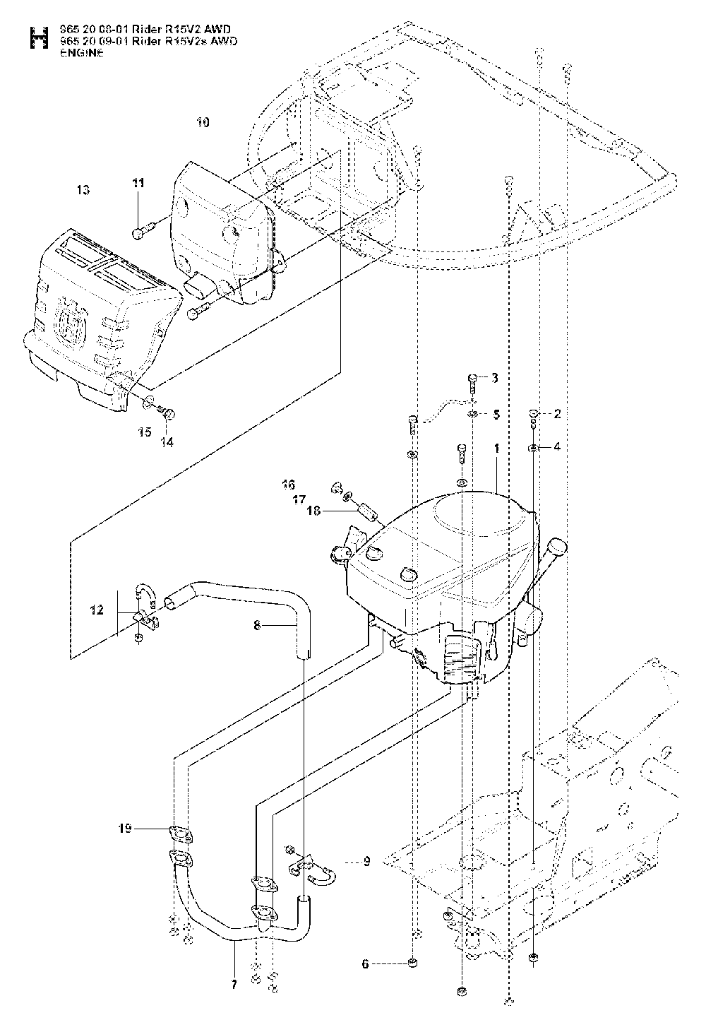 Engine Diagram and Parts List for RIDER15V2SAWD (965200901)(2008-01) Husqvarna Lawn Tractor