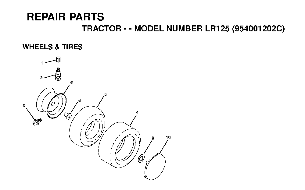 Wheels And Tires Diagram and Parts List for LR125 (954001202C)(1995-03) Husqvarna Lawn Tractor