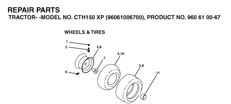 Wheels And Tires Diagram and Parts List for CTH150XP (96061006700)(2006-03) Husqvarna Lawn Tractor