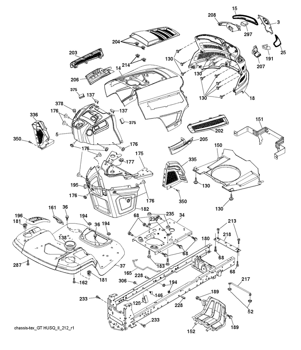 Chassis / Frame Diagram and Parts List for YTH24V48 2018 Husqvarna Lawn Tractor