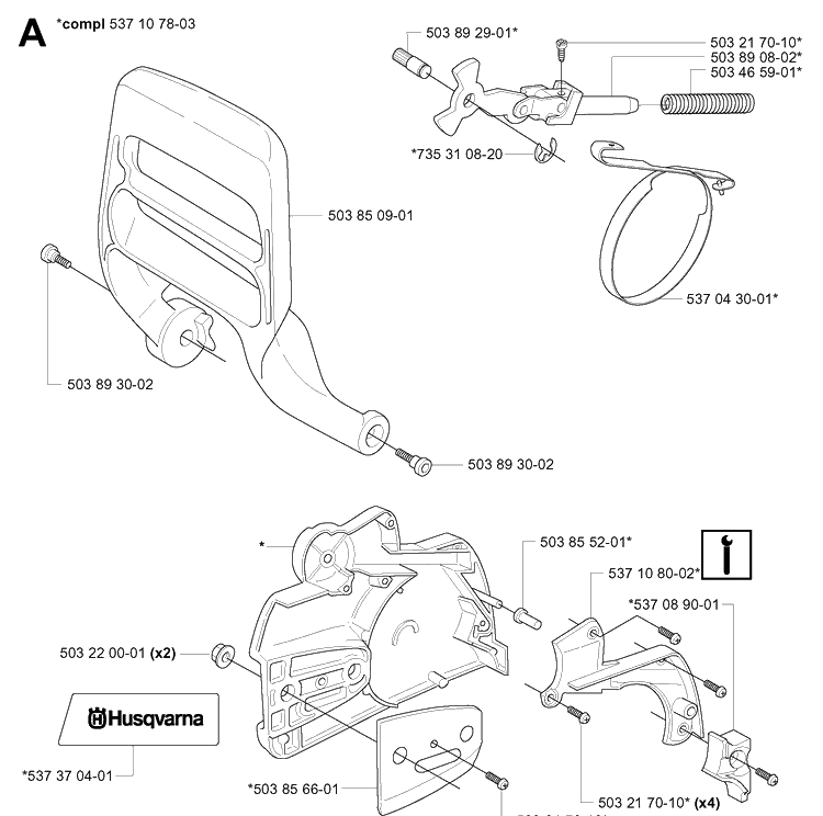 Chain Brake Diagram and Parts List for 340E 20051800001-20062300000 Husqvarna Chainsaw