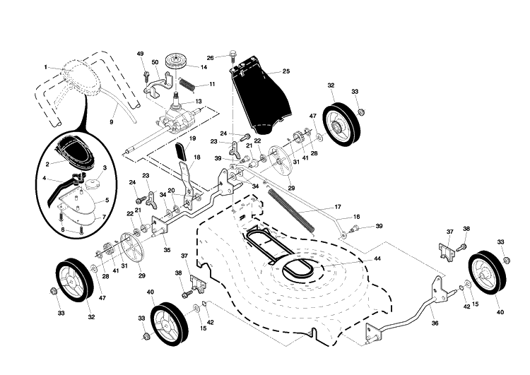 Drive Diagram and Parts List for 7021R 2009-01 Husqvarna Lawn Mower