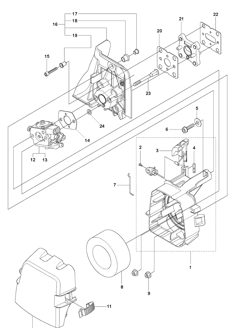 Carburetor And Air Filter Diagram and Parts List for 241R 20144900001-Current Husqvarna Brush Cutter