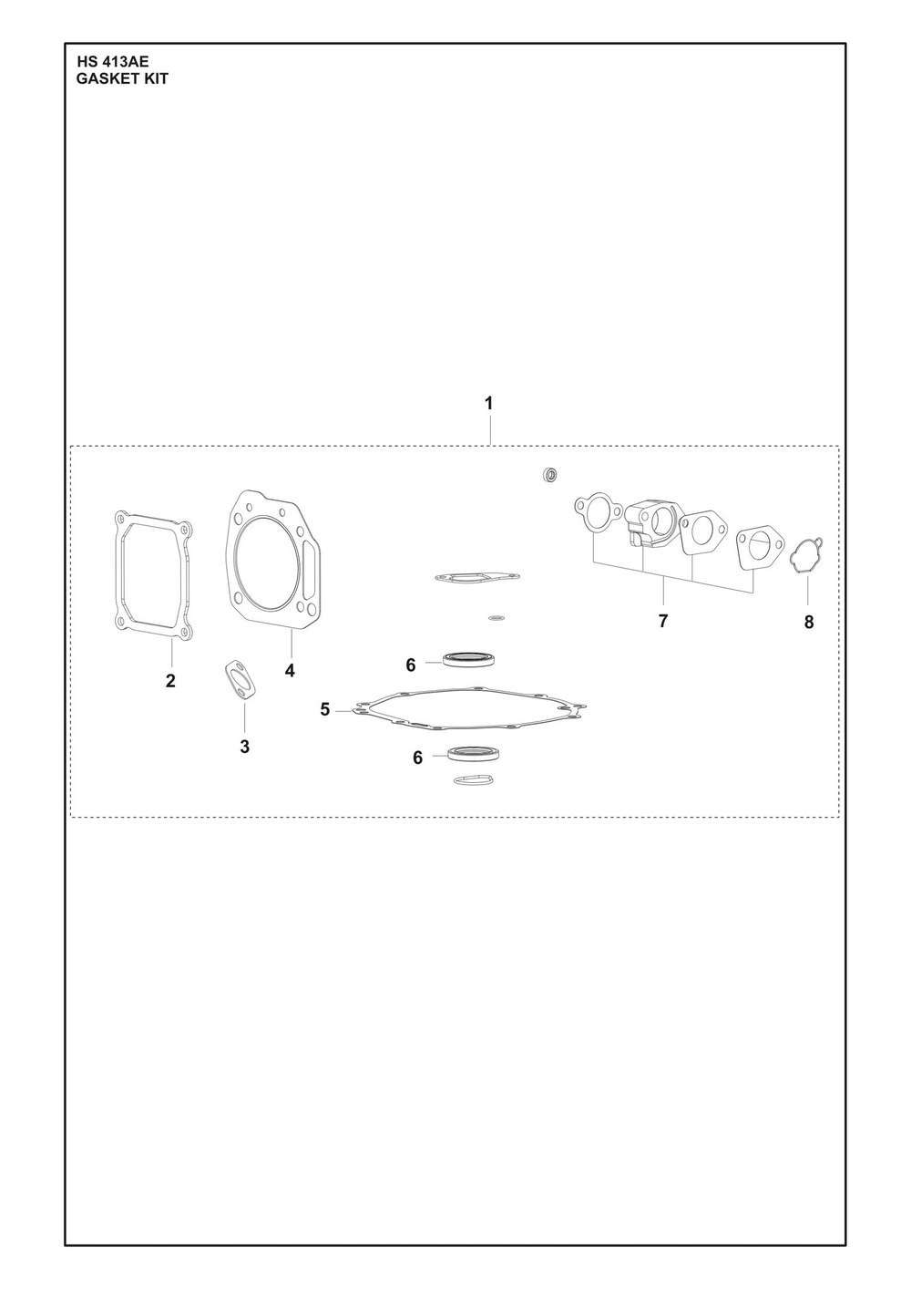Gasket Kit Diagram and Parts List for HS413AE  Husqvarna Engine