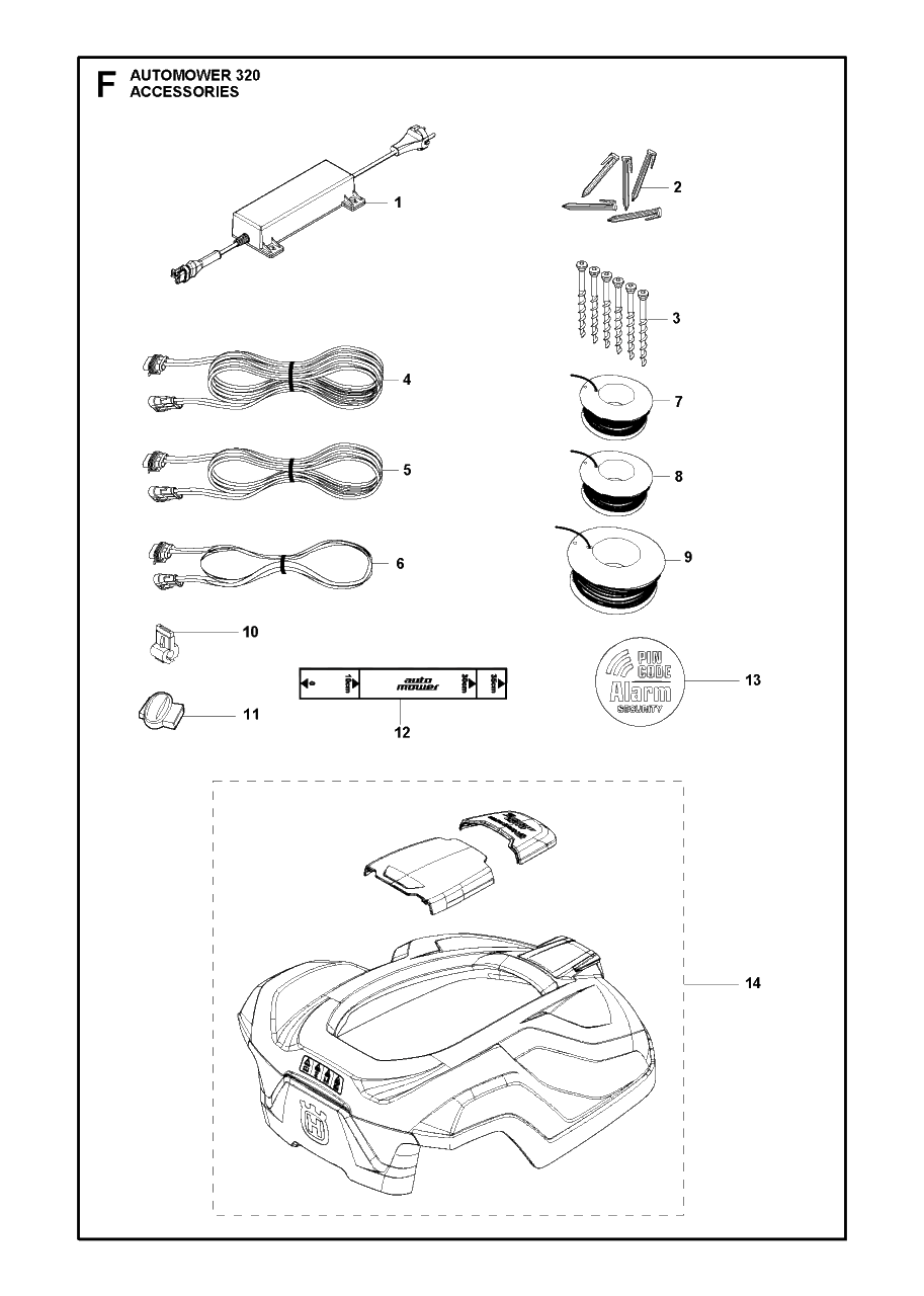 Accessories Diagram and Parts List for 320 2013-06 Husqvarna Lawn Mower