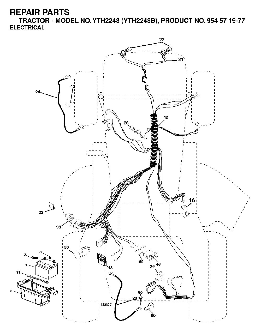 Electrical Diagram and Parts List for YTH2248B (954571977)(2004-06) Husqvarna Lawn Tractor