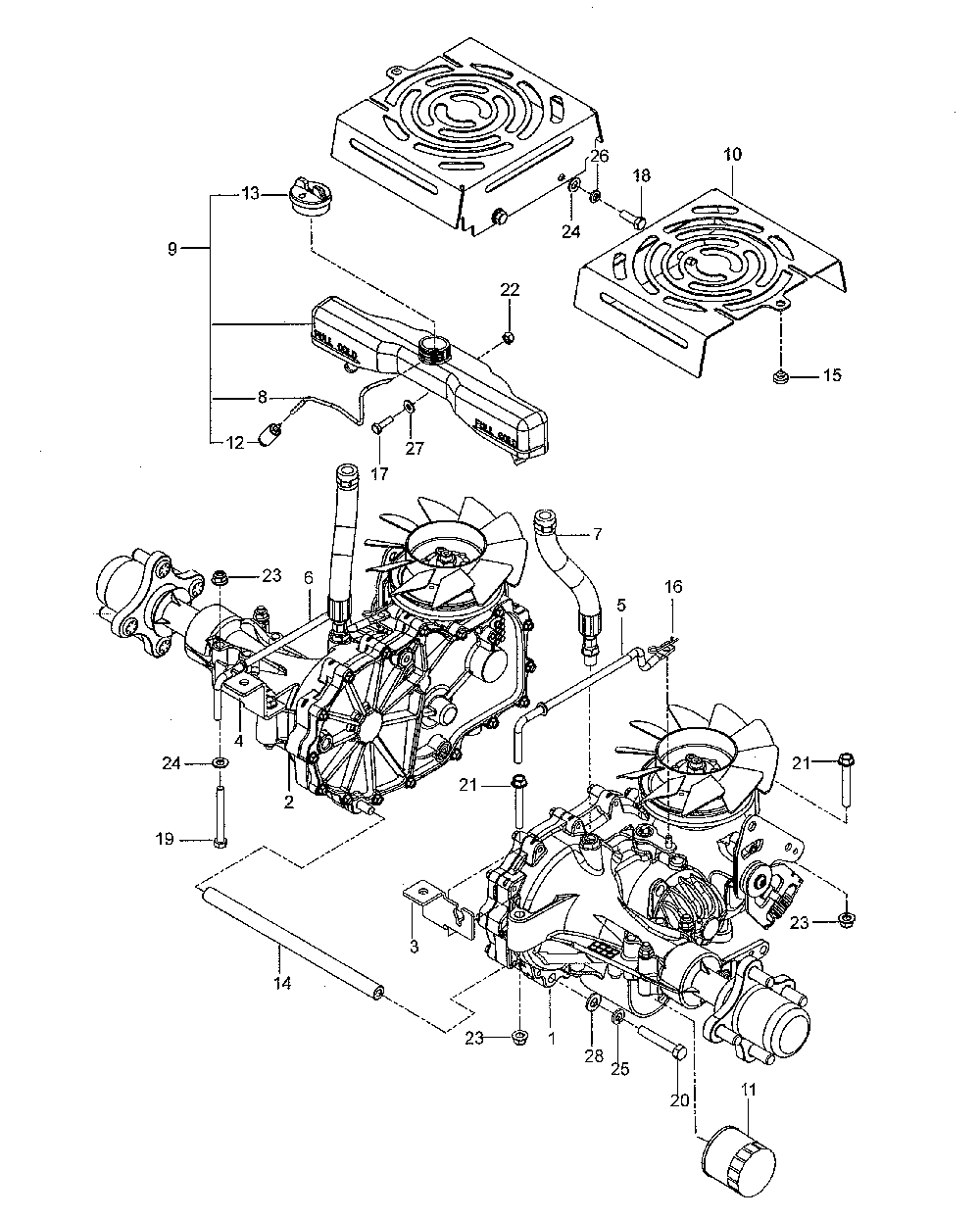 Hydraulic pump-motor Diagram and Parts List for 967277501-01  Husqvarna Lawn Mower