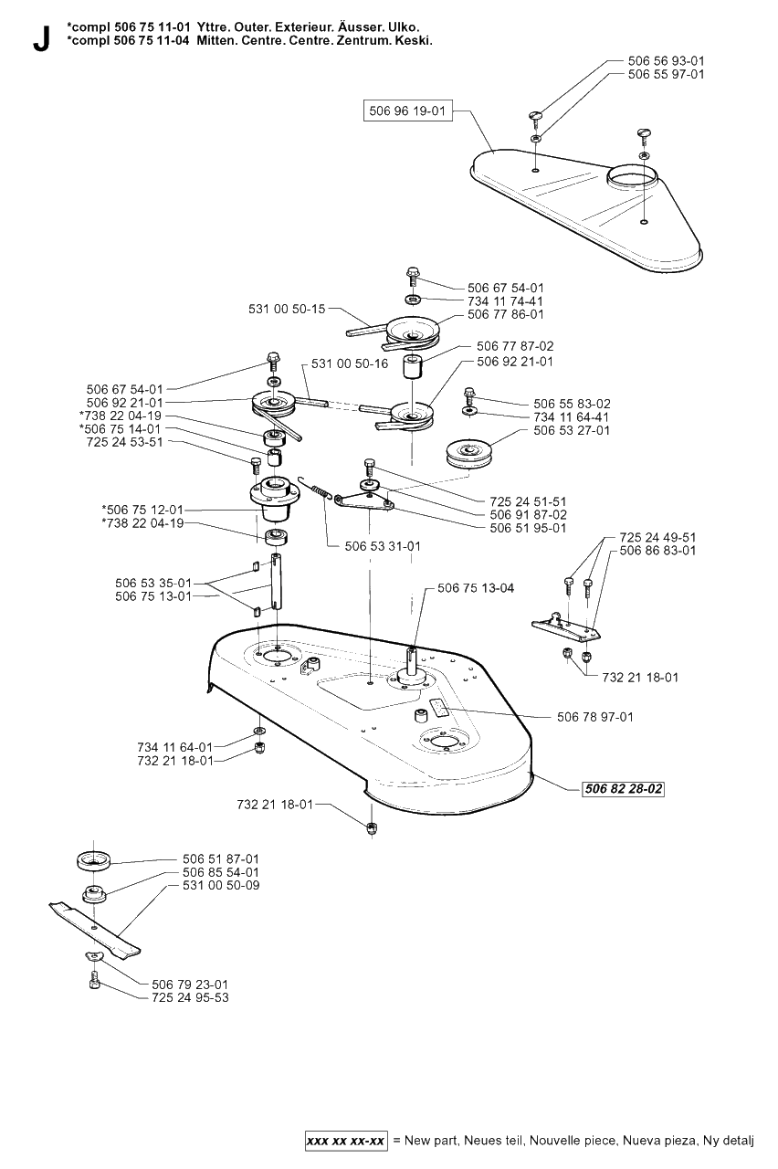 48-Inch/122cm Cutting Deck Diagram and Parts List for PF1200 1998-03 Husqvarna Lawn Tractor