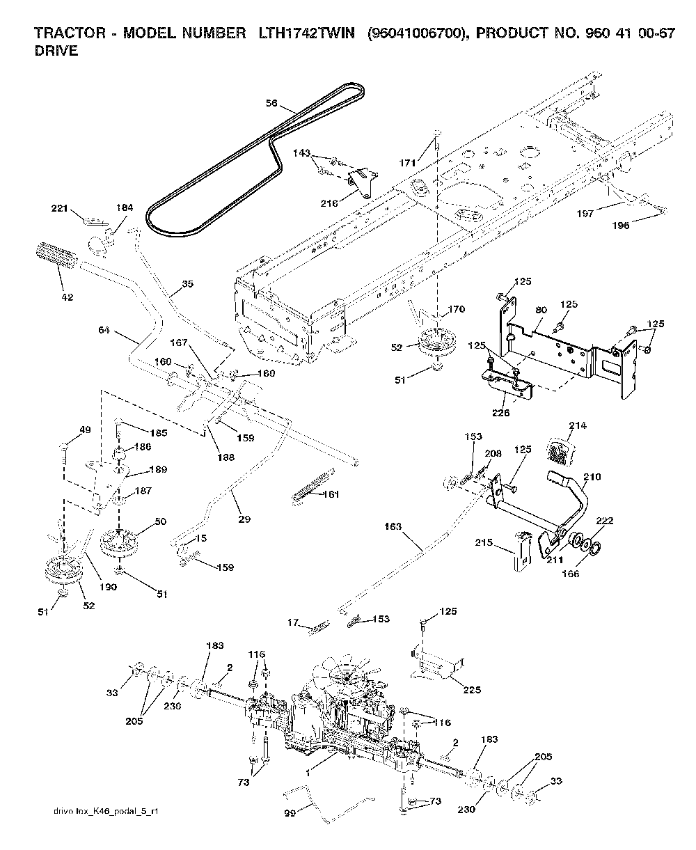 Drive Diagram and Parts List for LTH1742TWIN (96041006700)(2008-01) Husqvarna Lawn Tractor