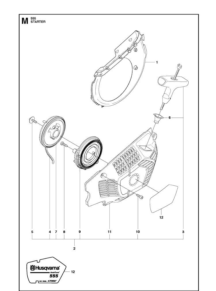 Starter Diagram and Parts List for 555 2011-03 Husqvarna Chainsaw