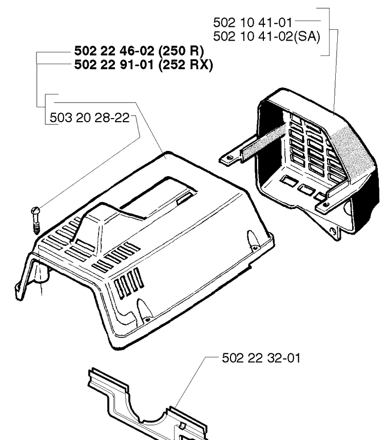 Top Cover Diagram and Parts List for 250R 1999-04 Husqvarna Brush Cutter