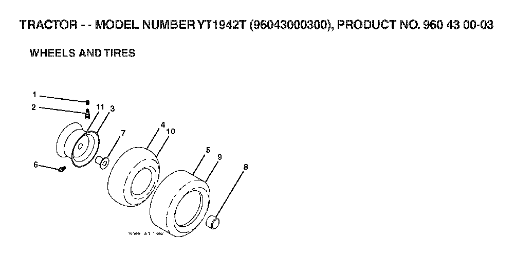 Wheels And Tires Diagram and Parts List for YT1942T (96043000300, 960430003)(2006-05) Husqvarna Lawn Tractor