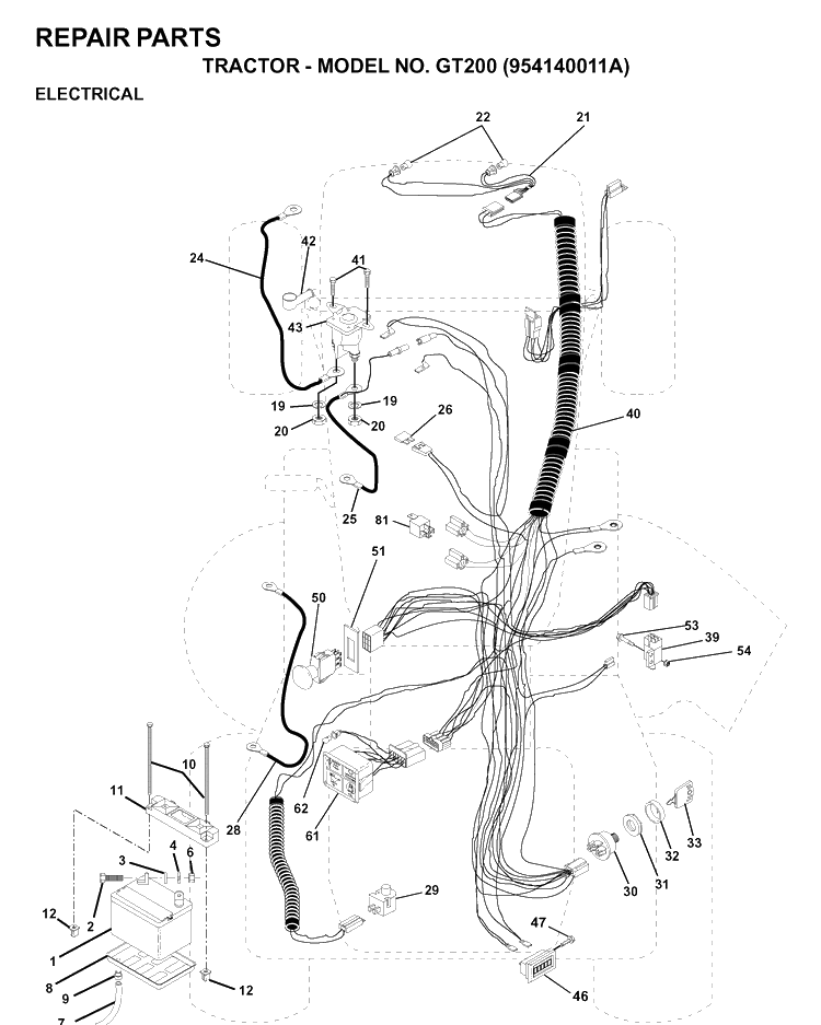 Electrical Diagram and Parts List for GT200 (954140011A)(1997-01) Husqvarna Lawn Tractor