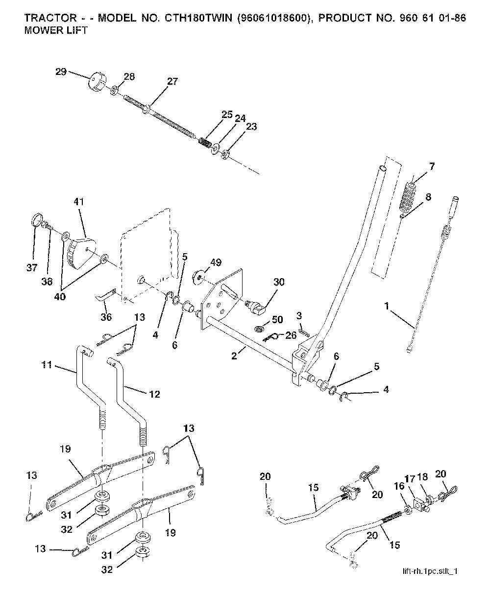 Mower Lift / Deck Lift Diagram and Parts List for CTH180TWIN (96061018600)(2008-08) Husqvarna Lawn Tractor