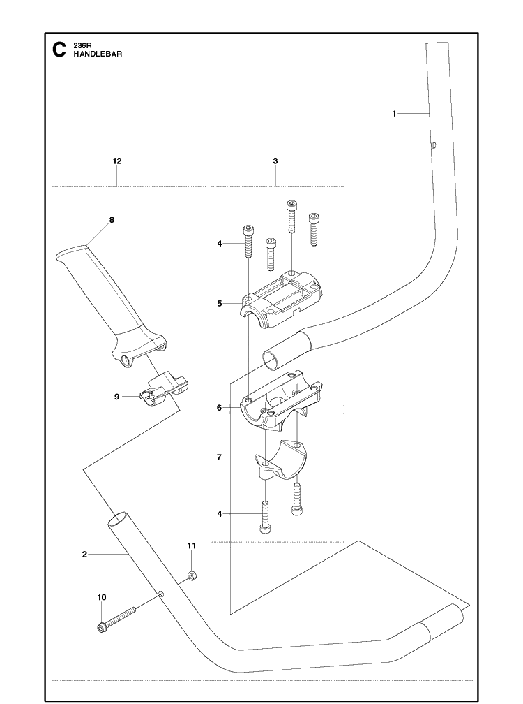 Handle 2 Diagram and Parts List for 236R  Husqvarna Brush Cutter