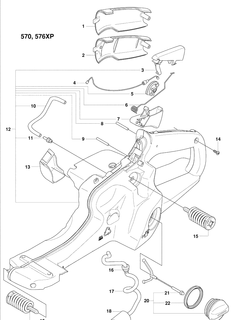 Fuel Tank Diagram and Parts List for 570EPA 2009-01 Husqvarna Chainsaw